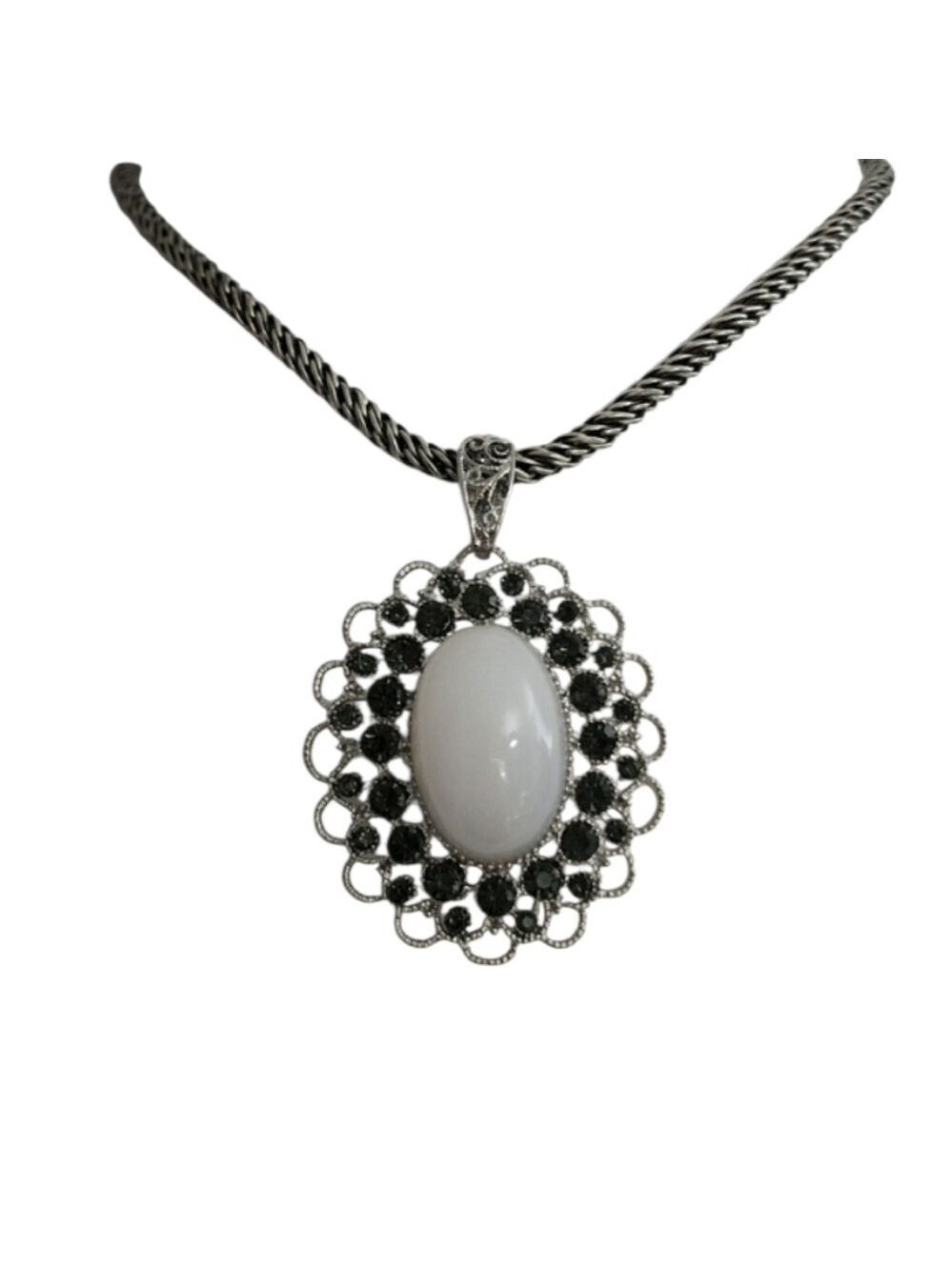 Chico's Silver Black Oval Pendant Necklace